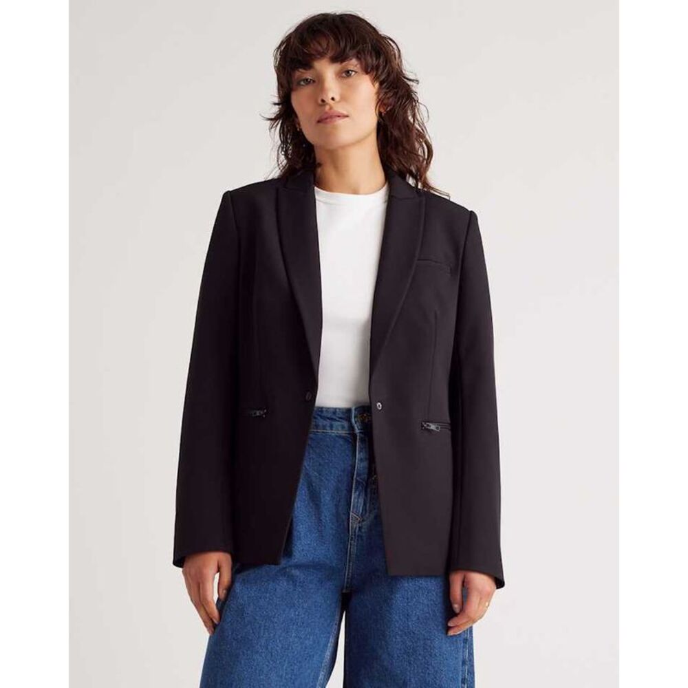Quince Women's Scuba Single Breasted Convertible Blazer Black Outerwear XL